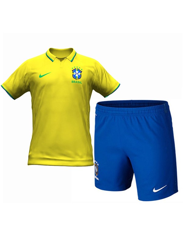 Brazil home kids kit soccer children yellow football shirt youth uniforms 2022-2023